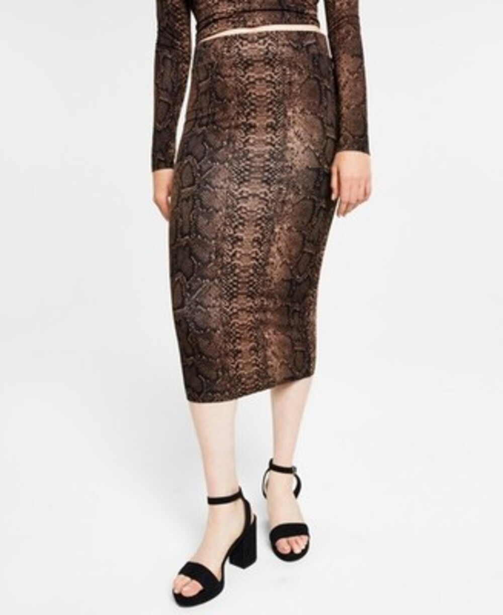 Bar III Jersey Pull-On Fitted Midi Skirt Women's XS Snake Python Print